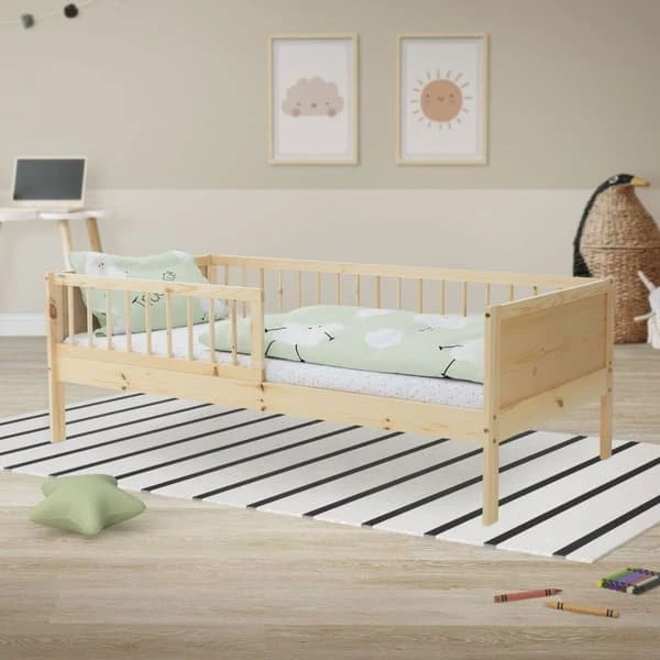 ML-design Børneseng 80x160 cm i naturligt fyrretræ med faldsikring