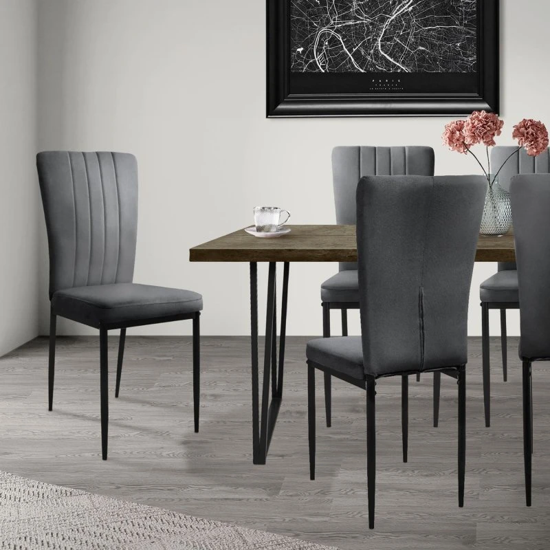 ML Design Spisebordsstol sæt af 4 - Grå Fløjl & Metalben