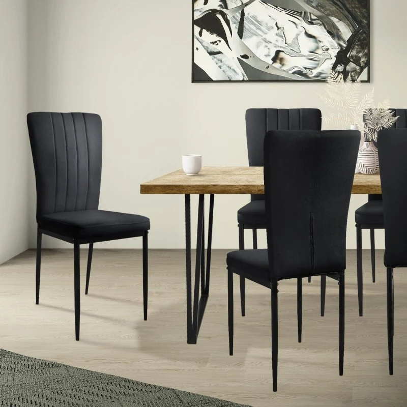 ML Design Spisebordsstole 4-sæt - Sort fløjl & metalben