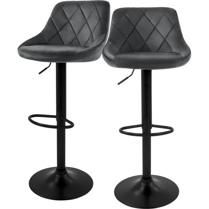 ML-Design Barstol sæt (2 stk) - Grå Velour - Højdejusterbar