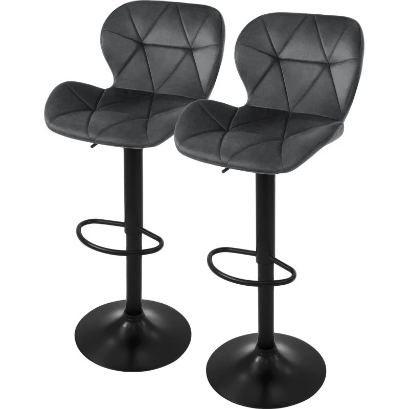 ML-Design Barstol Sæt (2 stk) - Grå Velour, Højdejusterbar