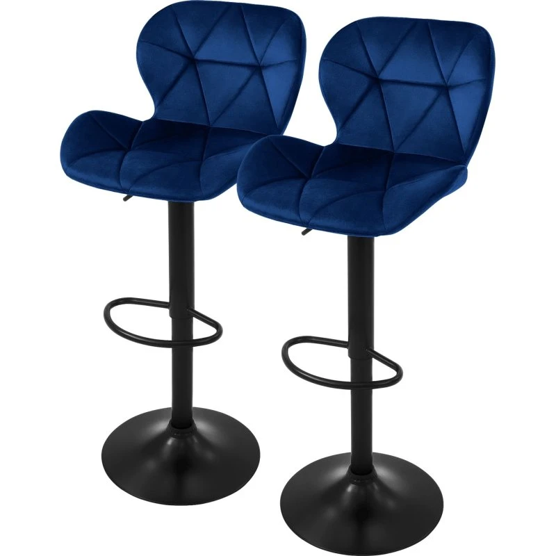 ML-Design Barstolsæt med 2 blå velourstole, højdejusterbar