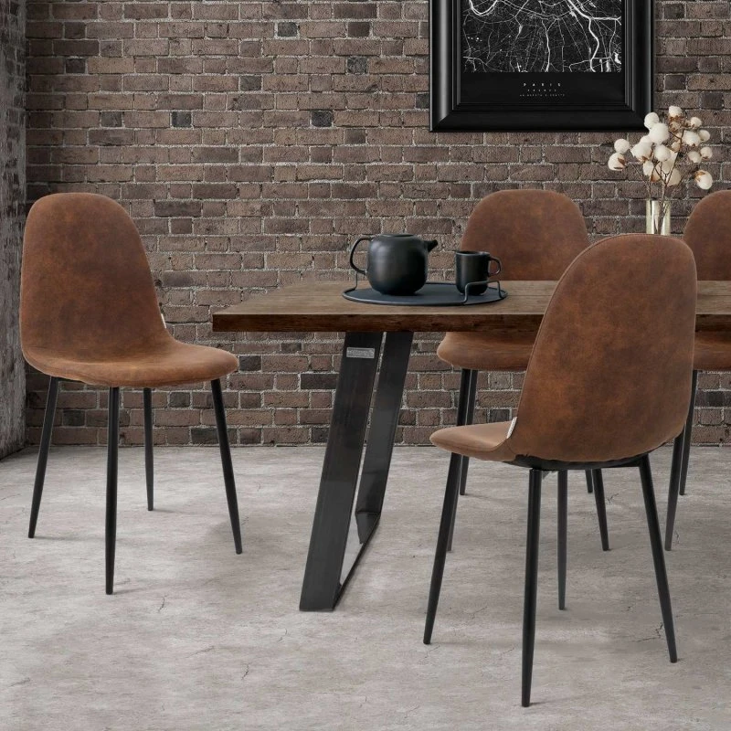 ML-Design 4-pak Spisestuestole i Brun PU-læder & Metal