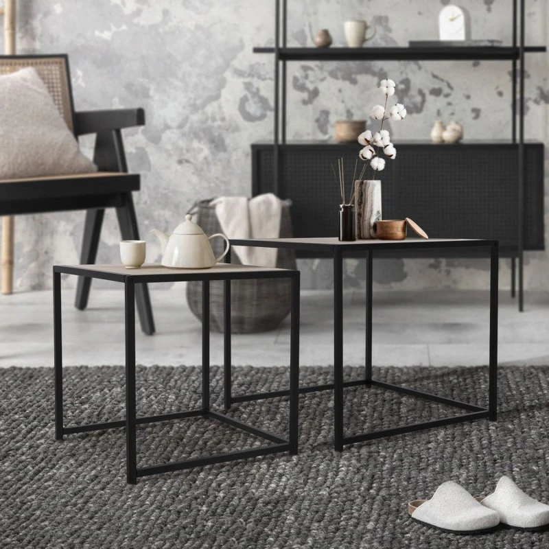 ML-Design Sidebordssæt 2 stk. Sort/Eg-look 40x40 & 50x50 cm