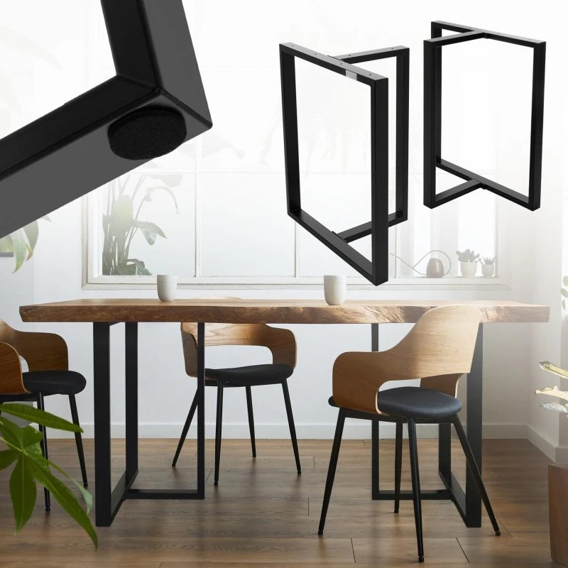 ML-Design 2 stk. T-formede bordben i sort metal, 60x72 cm