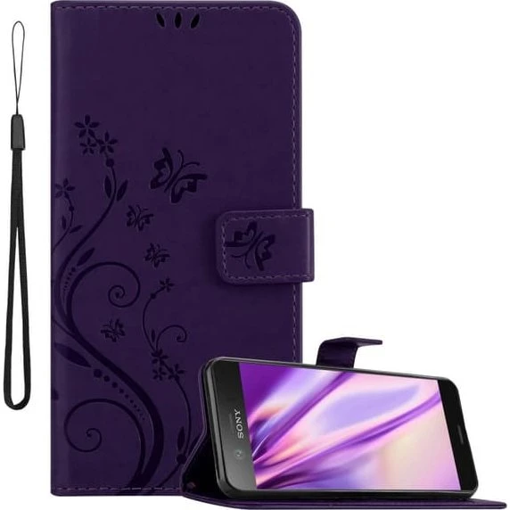 Sony Xperia XZ1 Compact Pungetui med Blomster og Sommerfugle