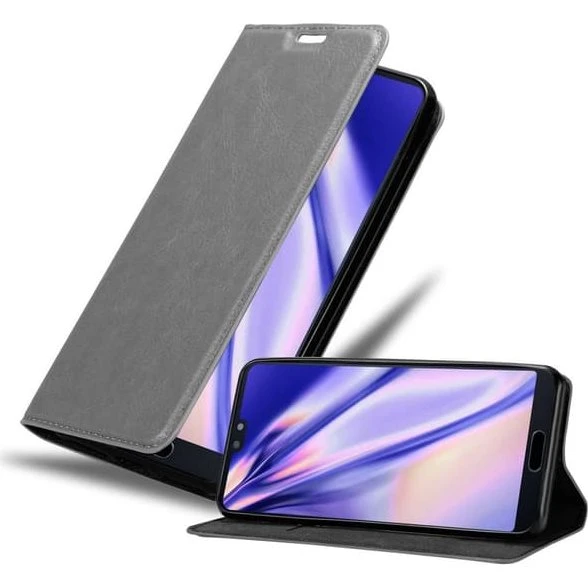 Huawei P20 Etui Case - Grå Bogstil med Kortrum og Stativ