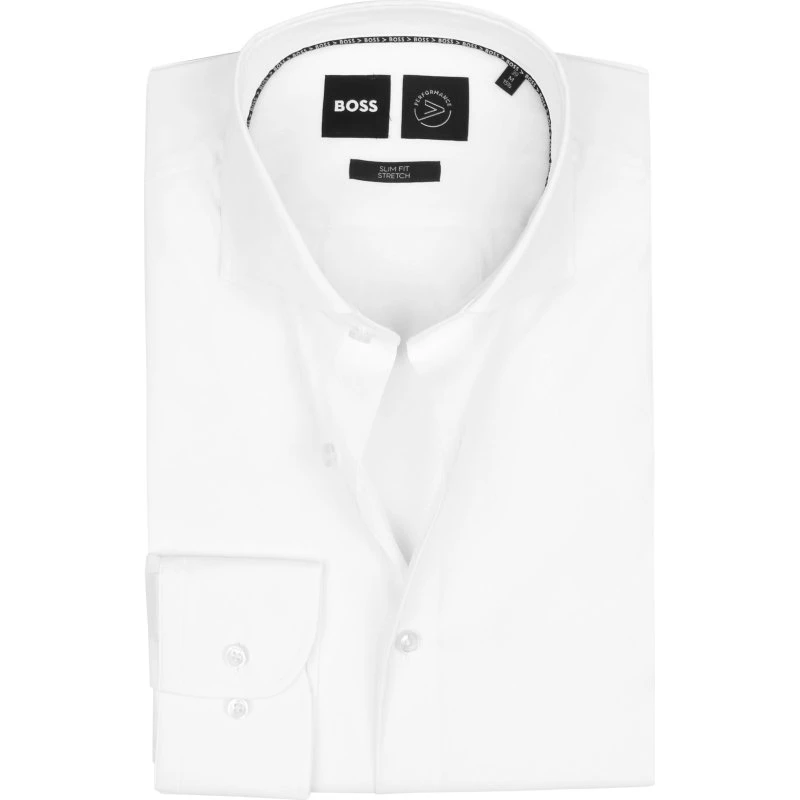 BOSS Hank hvid skjorte i slim-fit, størrelse 45