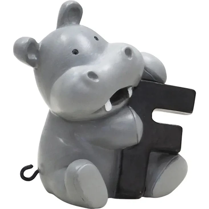 F-bogstav med flodhest til navnetog (håndmalet)