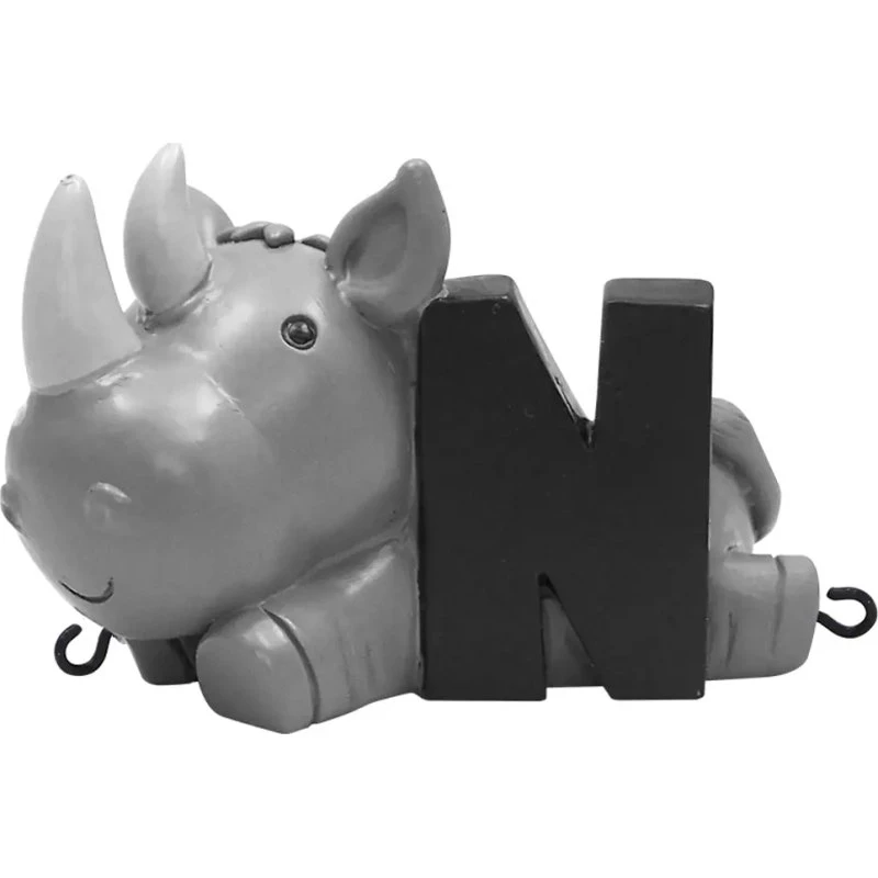 N-bogstav med næsehorn til navnetog – håndmalet træ