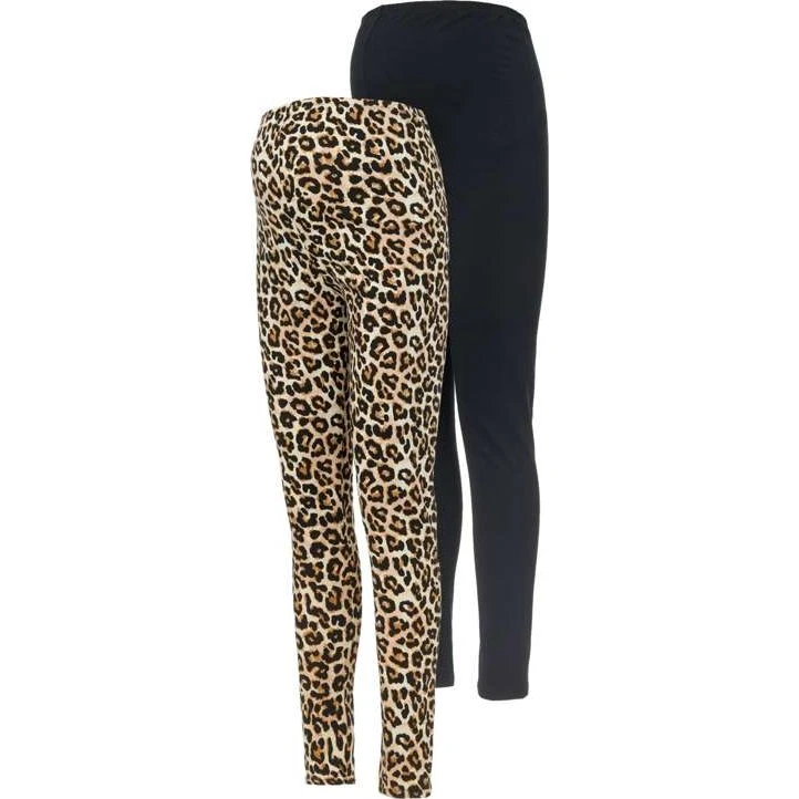 Mamalicious MLSANNI Graviditetsleggings 2-pak - Sort/Leopard