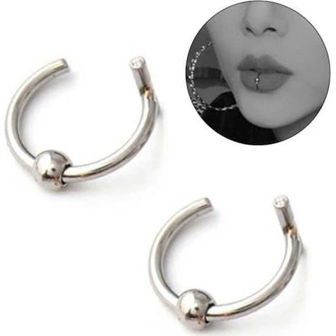2-pak Falsk Piercing Ringe - Sølv 1.2*9*3mm