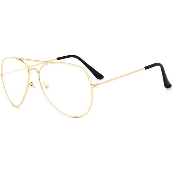 Retro Pilot Aviator Briller - Guld med klare glas