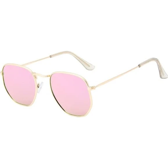 Runde solbriller Gold Pink Mirror Glass med UV400