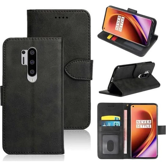 OnePlus 8 Pro Wallet Cover i sort PU-læder