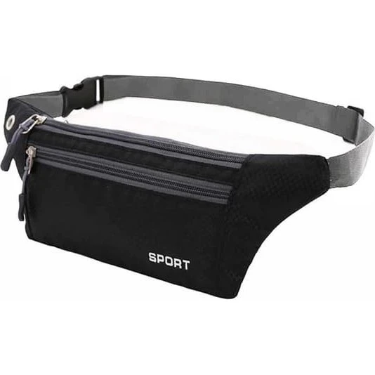 Sort sportstaske i nylon – praktisk talje- og crossbody taske