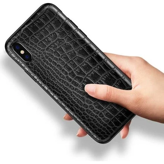 iPhone X Cover i sort krokodillemønstret PU-læder