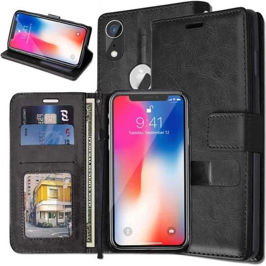 iPhone XR Wallet Case - Sort PU-læder