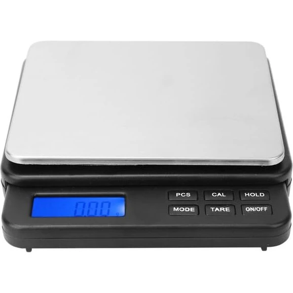 Mini digital køkkenvægt - 1000g/0,01g - Sort med blåt display