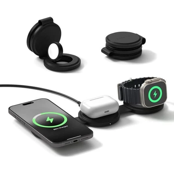 Satechi OntheGo 3-i-1 Qi2 Induktionslader - Sort