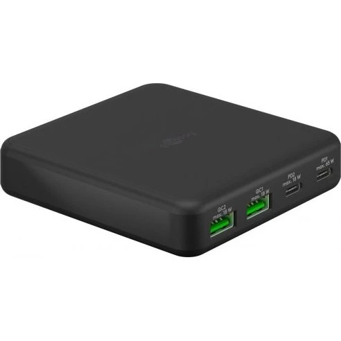 Goobay USB-C Multiport Bordlader PD GaN 65W, 4 porte – Sort