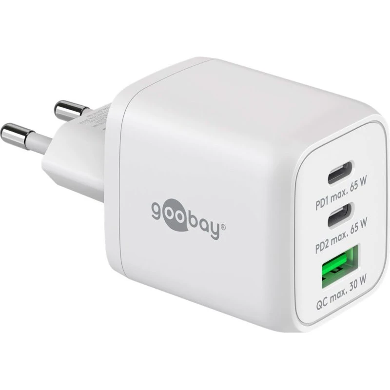 Goobay Nano GaN vægoplader 65W 2x USB-C 1x USB-A - Hvid