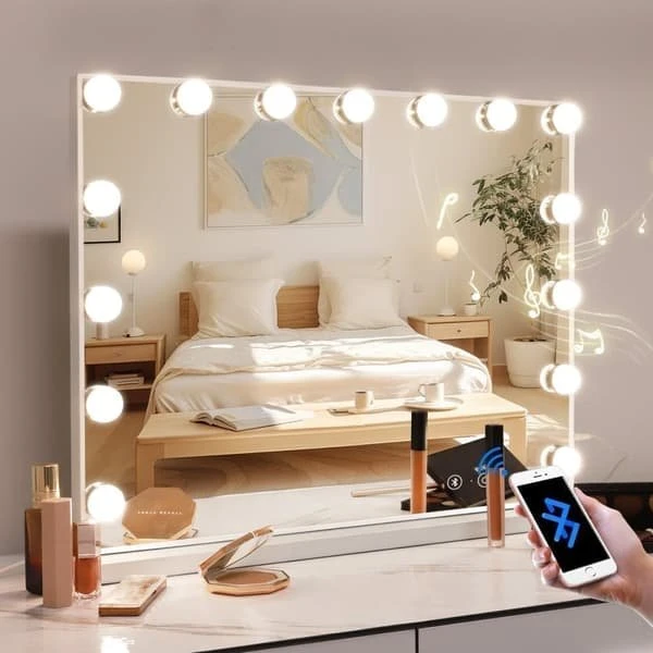 FENCHILIIN Hollywood Makeup Spejl med Bluetooth & 15 LED-lys