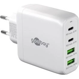 Goobay PD GaN 68W 4‑ports oplader (2xUSB‑C, 2xUSB‑A) – Hvid