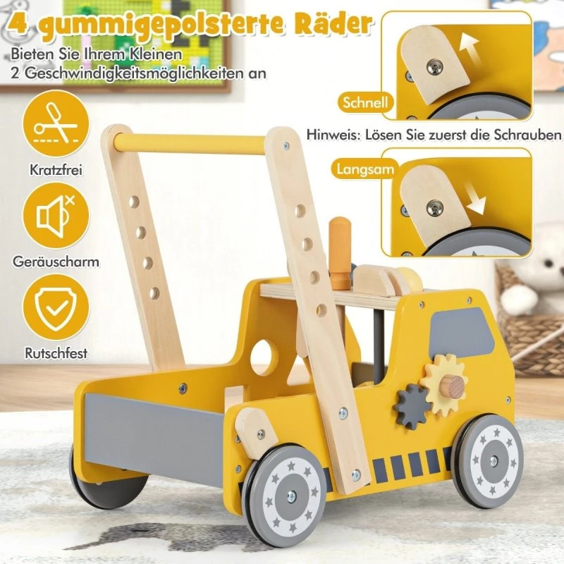2-i-1 Baby Walker i træ med Multi-Activity Center