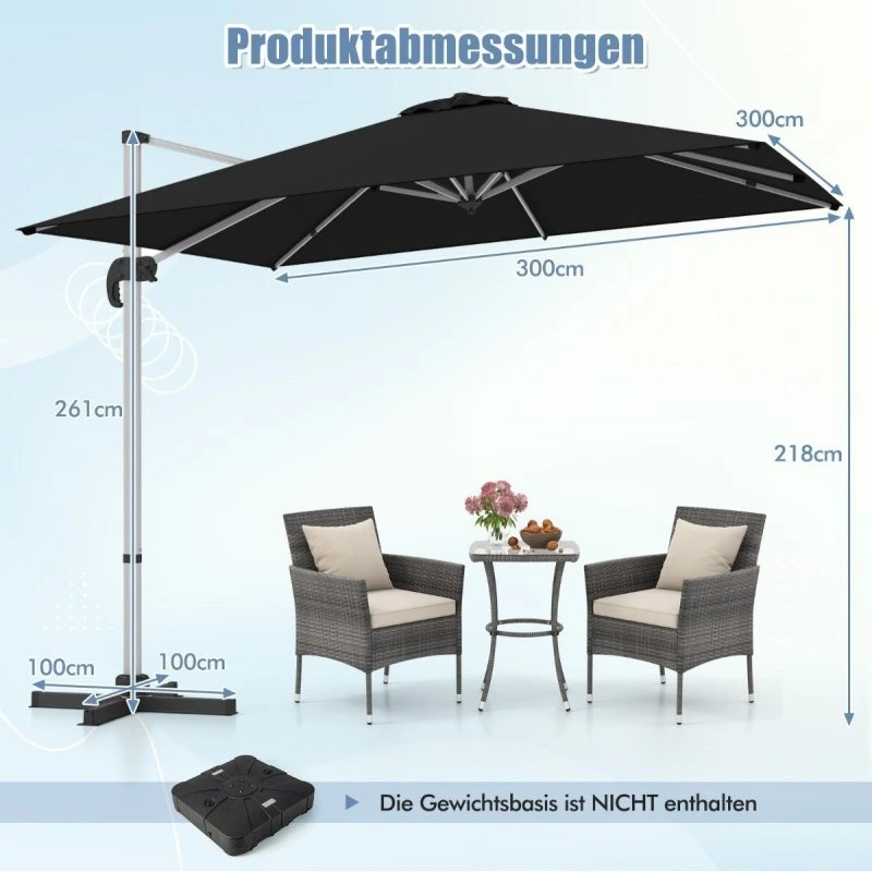 Rektangulær cantilever parasol 300 x 300 cm - Sort