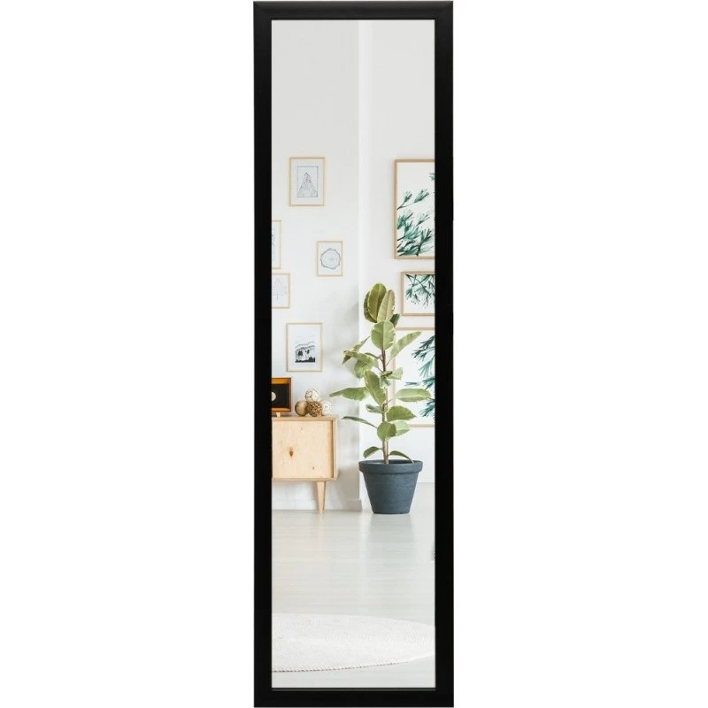 Rektangulært fuldlængde spejl med ophængskrog til dør, sort, 33x119cm