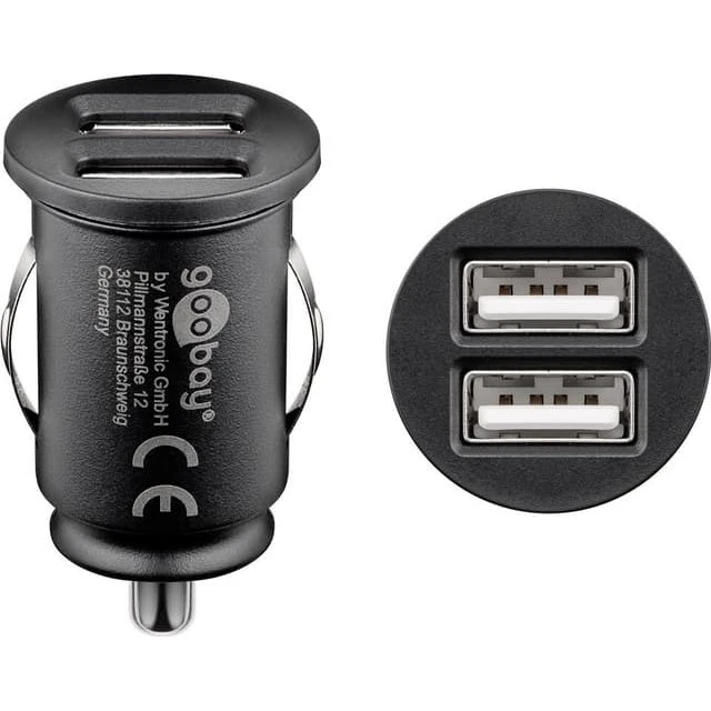 Goobay Dobbelt USB-biloplader 12W – 2x USB-A (sort)