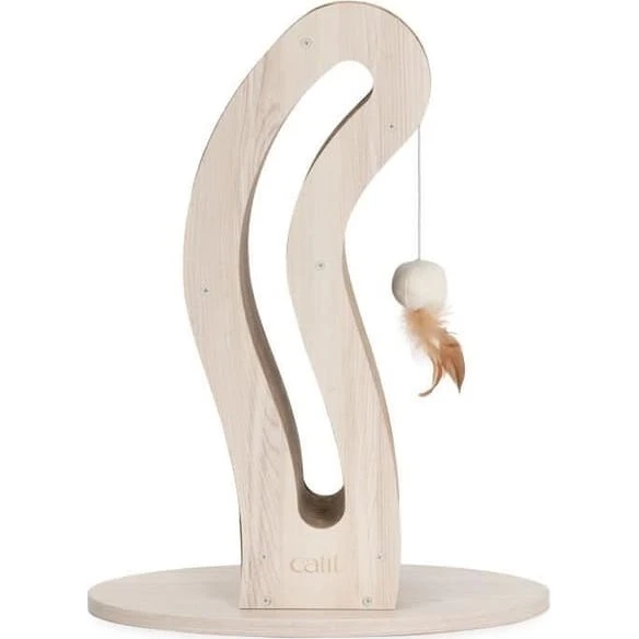 Catit PIXI Kattekløser i eg med fjer og stofbold
