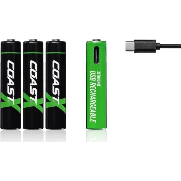 Coast Zithion-X AAA genopladelige batterier med lader (4 stk)