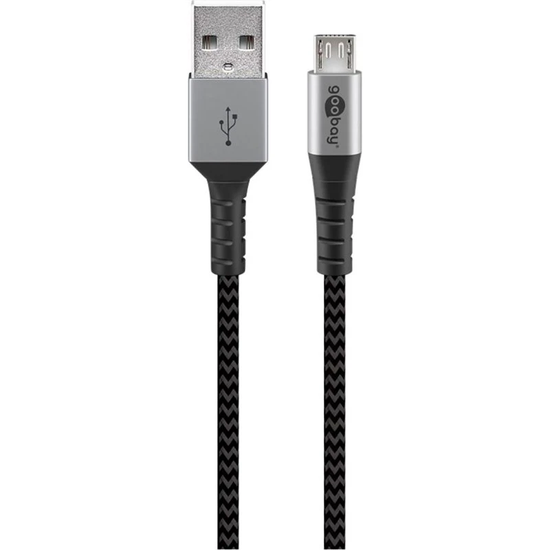 Goobay Micro-USB til USB-A tekstilkabel 1 m (sort/grå)