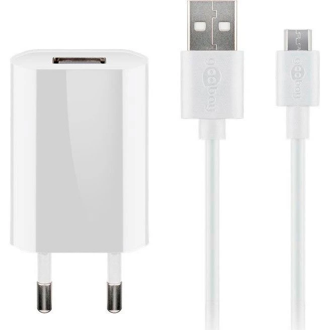 Goobay Micro-USB oplader 1A slim m. 1 m kabel, hvid