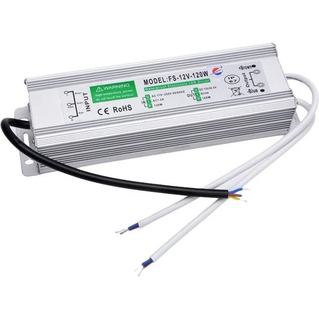 120W Strømforsyning - 12V DC, 10A, IP67 Vandtæt