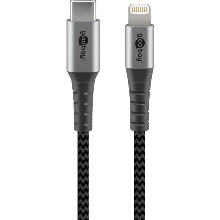 Goobay USB-C til Lightning-kabel 1 m, flettet MFi (sort/grå)