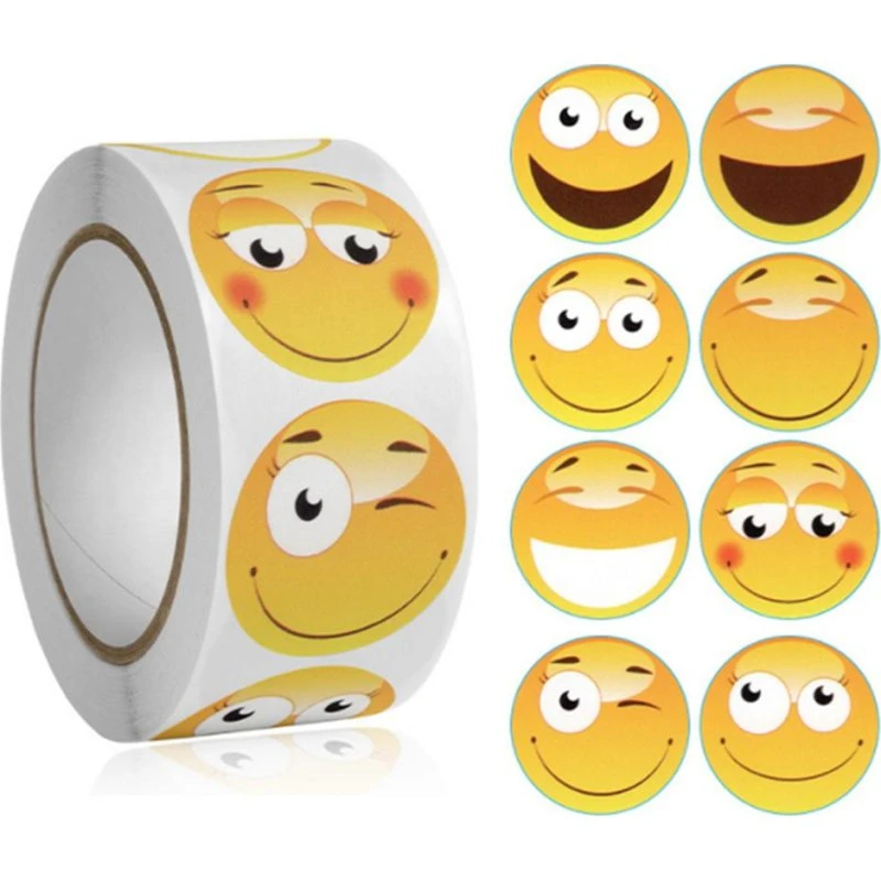 500 Smiley & Emoji Klistermærker - 2,5 cm Tegneserie-motiver