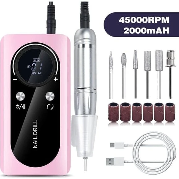 Genopladelig Neglebor 45000 RPM til Gel og Akryl