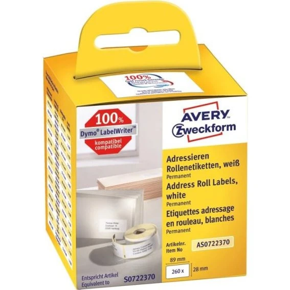 Avery AS0722370 adresseetiketter 89x28 mm, 2x130