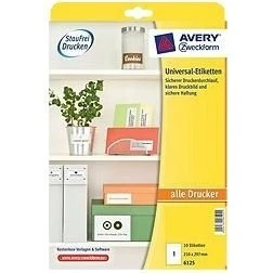 Avery 6125 hvide etiketter A4 1 pr. ark 10 ark