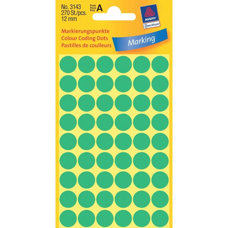 Avery Etiketter 3143 grøn Ø12 mm, 270 stk