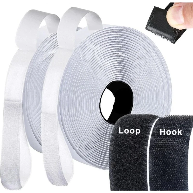 Velcro med selvklæbende tape, 3cm x 8m, hvid