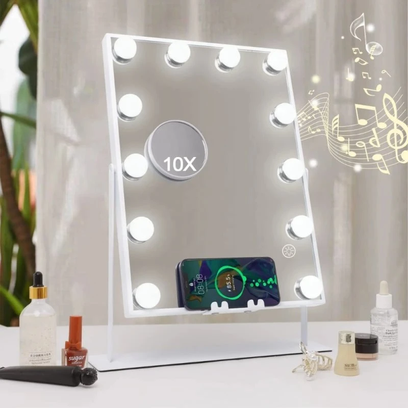 Hollywood Makeupspejl med LED-lys, 360° drejeligt, 36,5 x 47 cm