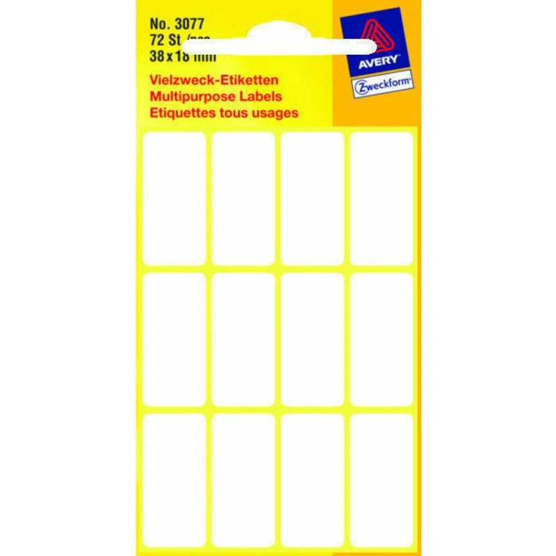 Avery Etiketter 38 x 18 mm, permanent - 72 stk