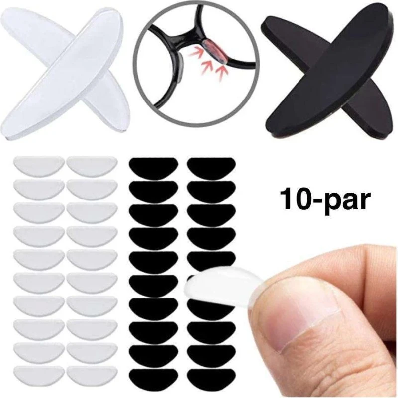 10 par silikone næsebeskyttere til briller, gennemsigtig 19x8x1mm