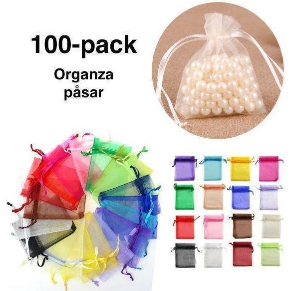 100 stk. Organza poser, 9 x 7 cm - Håndsyet