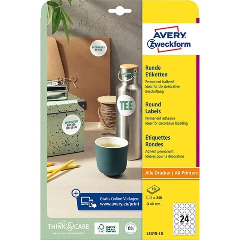 AVERY Zweckform L3415-10 runde etiketter Ø40 mm, 240 stk
