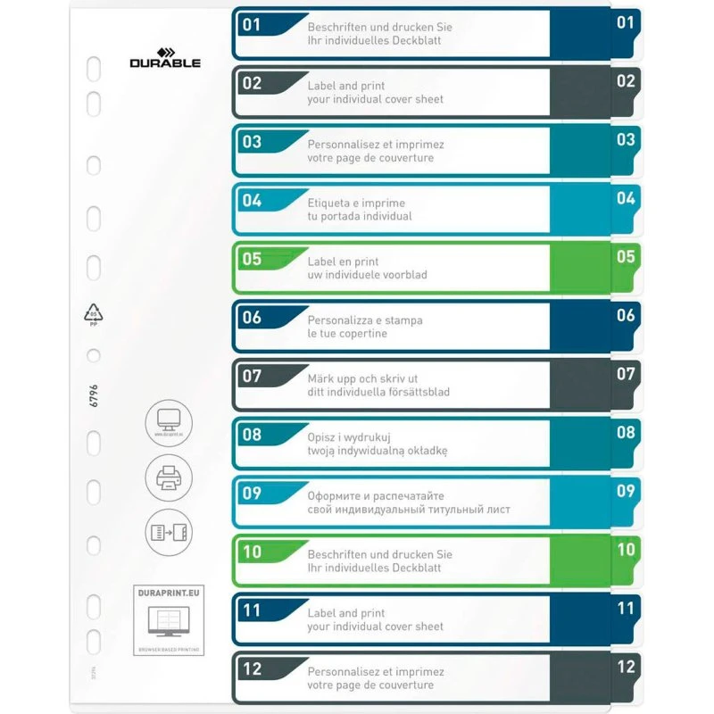 Durable Indexfaner A4 - 12 faner, Multi